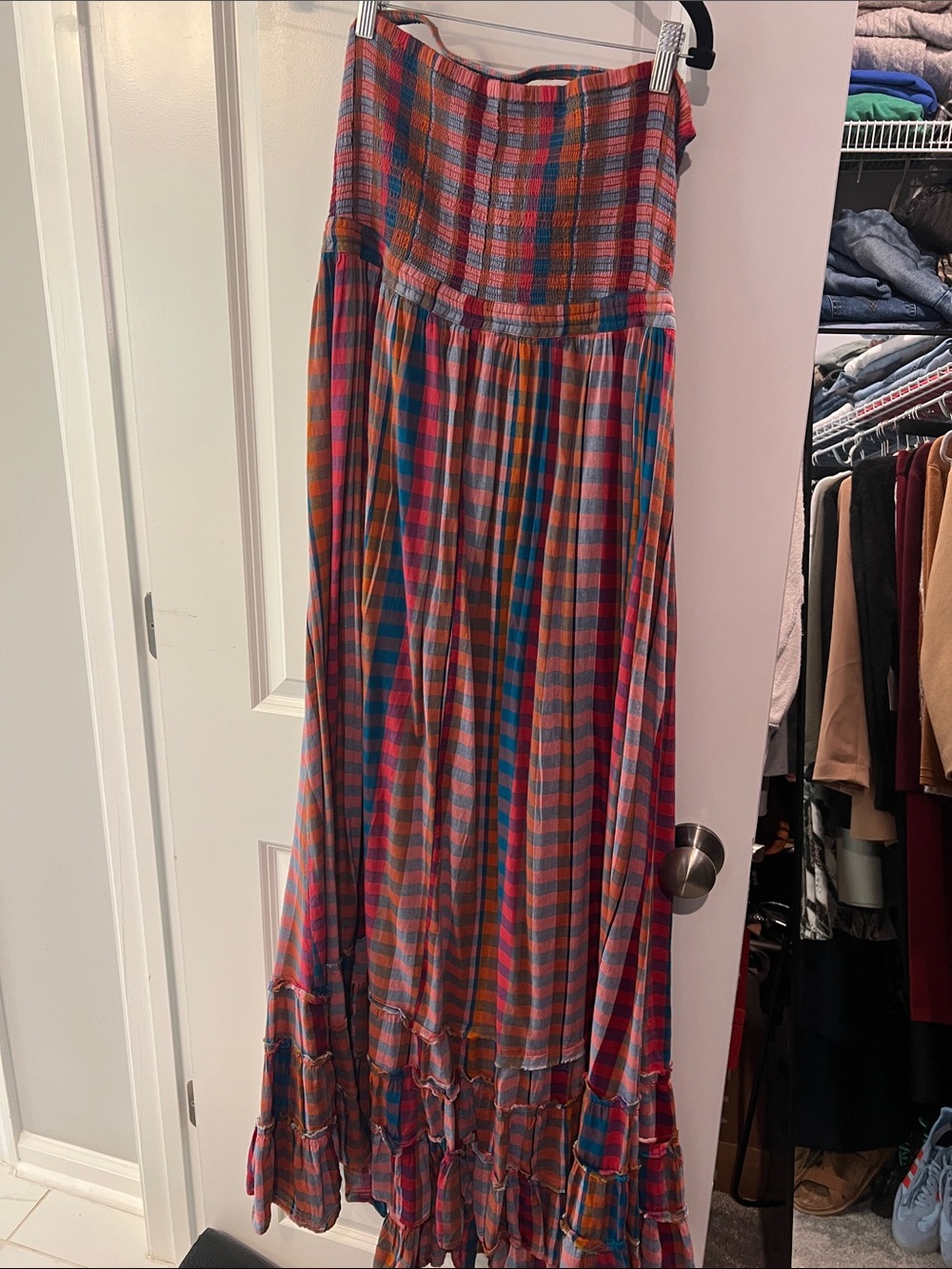 ✨ FREE PROPLE - Plaid Maxi Skirt in Red and Blue